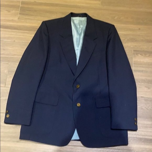 HENLEY by Tiptop Men Navy Blue Dress Suit Blazer Gold Bottoms Jacket Size 43R - Picture 3 of 8